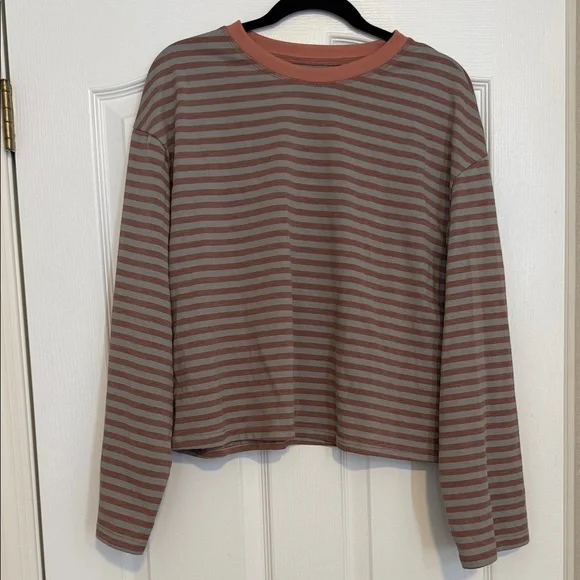 Striped Long Sleeve Tee in Dusty Rose & Grey - Picture 1 of 2